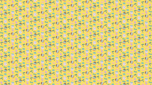 Summer Grid in Yellow quilting fabric, part of the Summer Glow fabric collection by Squishmallows (SKU: SQ1072-52)
