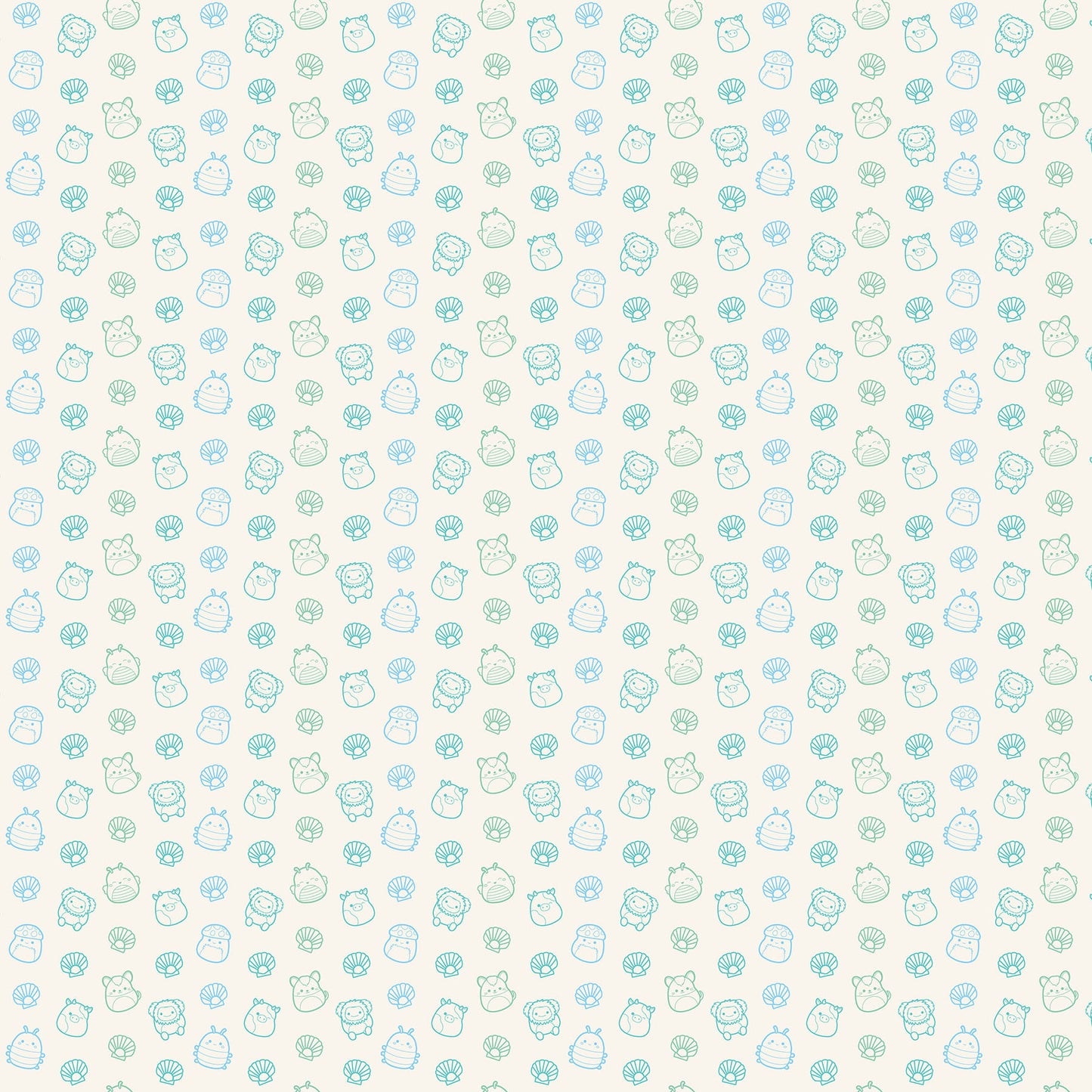 Seashells in Cream quilting fabric, part of the Summer Glow fabric collection by Squishmallows (SKU: SQ1073-12)