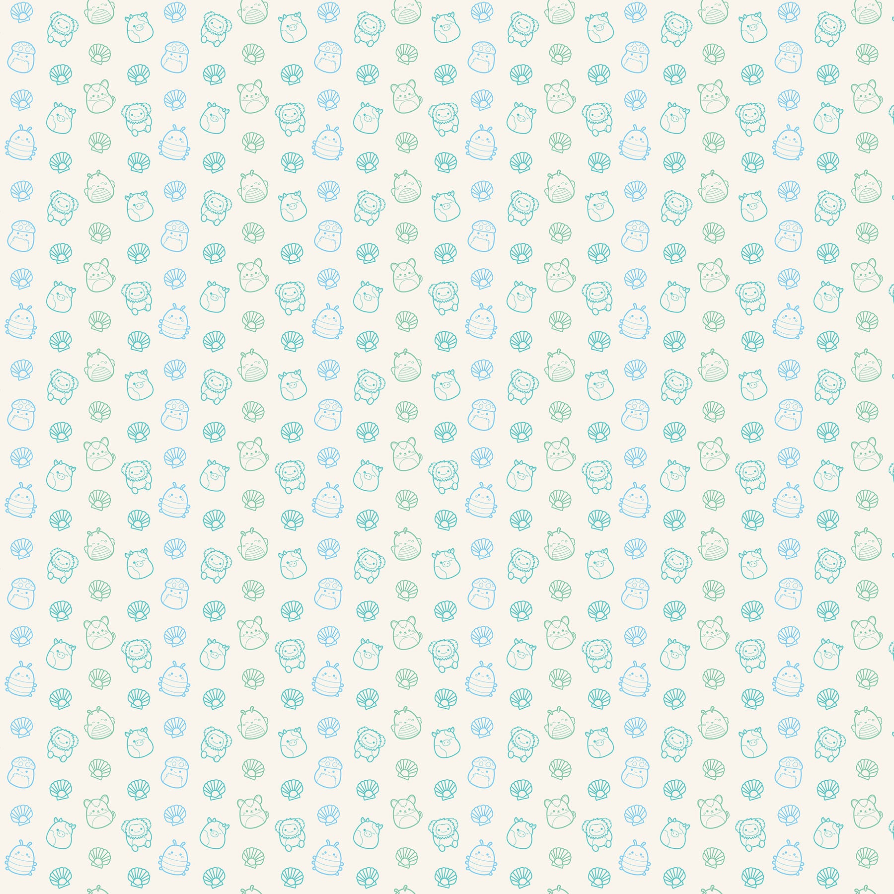 Seashells in Cream quilting fabric, part of the Summer Glow fabric collection by Squishmallows (SKU: SQ1073-12)
