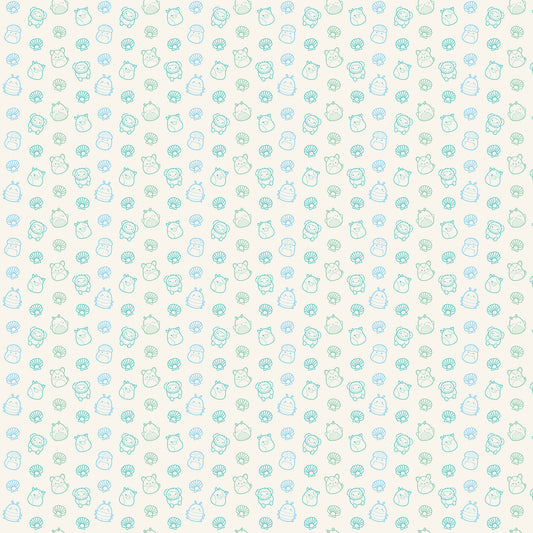 Seashells in Cream quilting fabric, part of the Summer Glow fabric collection by Squishmallows (SKU: SQ1073-12)