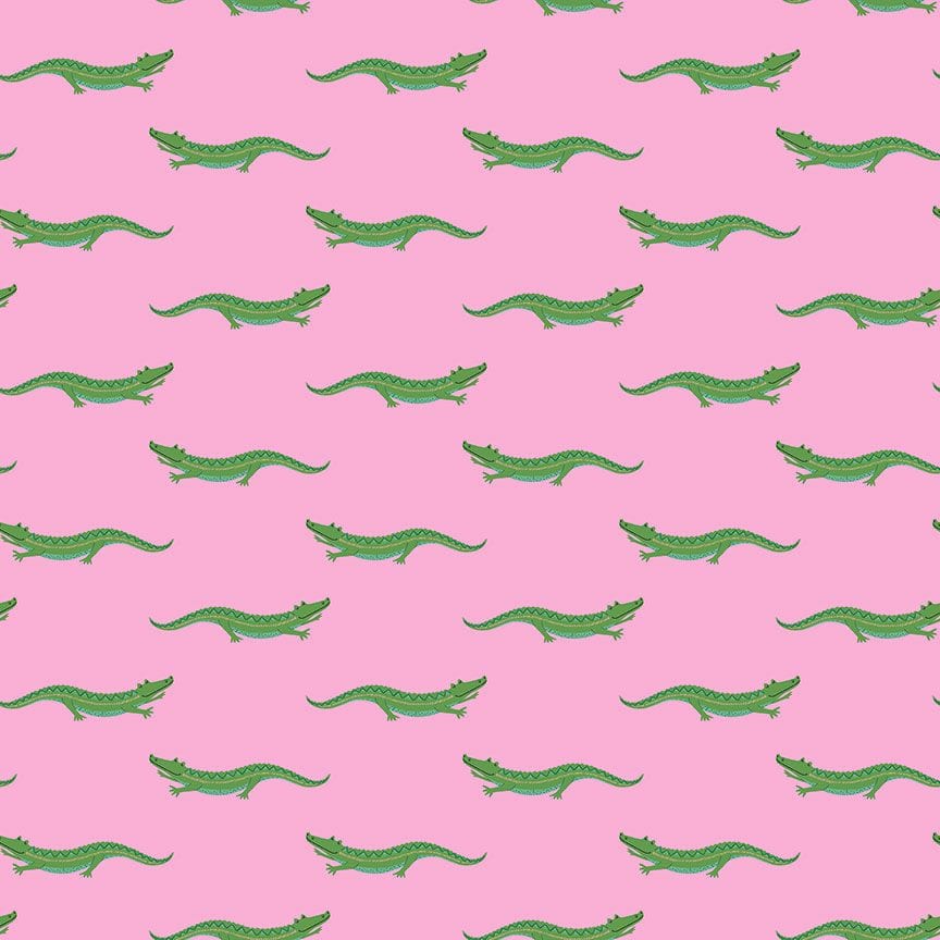 Cotton quilting fabric pattern called 'Pink'. Part of the 'Croc My World' fabric collection. Designed by Dear Stella for fabric company Dear Stella. SKU: ST-D2603PINK. 44-45 inch width.