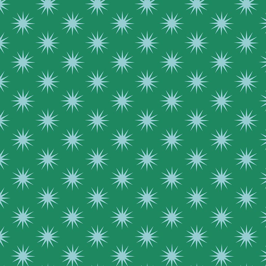 Cotton quilting fabric pattern called 'Stars in Billiard'. Part of the 'Ticket to Ride' fabric collection. Designed by Faye Guanipa Collection for fabric company Dear Stella. SKU: ST-DFG2868BILLIARD. 44-45 inch width.