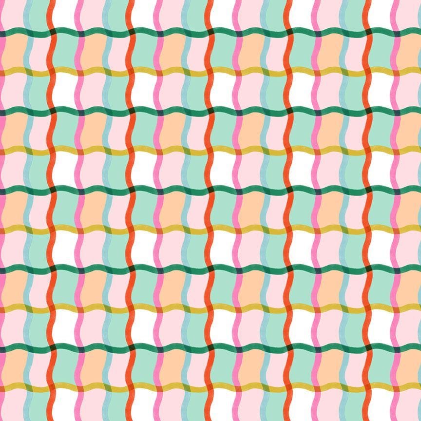 Cotton quilting fabric pattern called 'The Spins in Multi'. Part of the 'Ticket to Ride' fabric collection. Designed by Faye Guanipa Collection for fabric company Dear Stella. SKU: ST-DFG2871MULTI. 44-45 inch width.