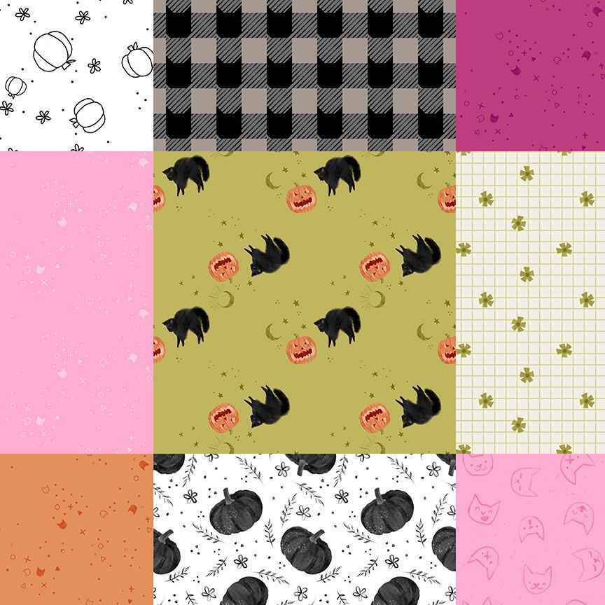 Patchwork quilting fabric, part of the Ghouls Night Out fabric collection by Pammie Jane (SKU: STELLA-DPJ3394 MULTI)