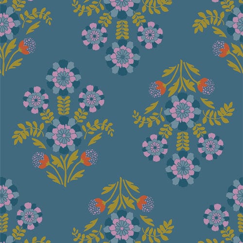 Bramblebloom Blue quilting fabric, part of the Starling fabric collection by Maureen Cracknell (SKU: STR88914)