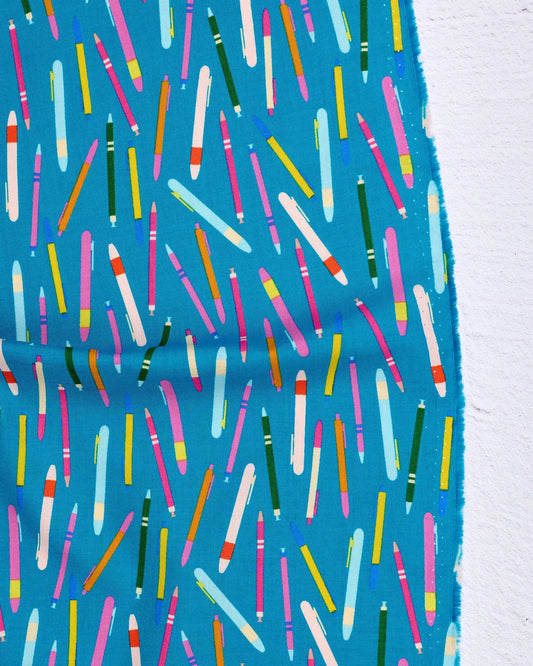 Salutations - Do You Have a Pen in Vintage Blue - Rashida Coleman Hale - RS1093 14 - Half Yard