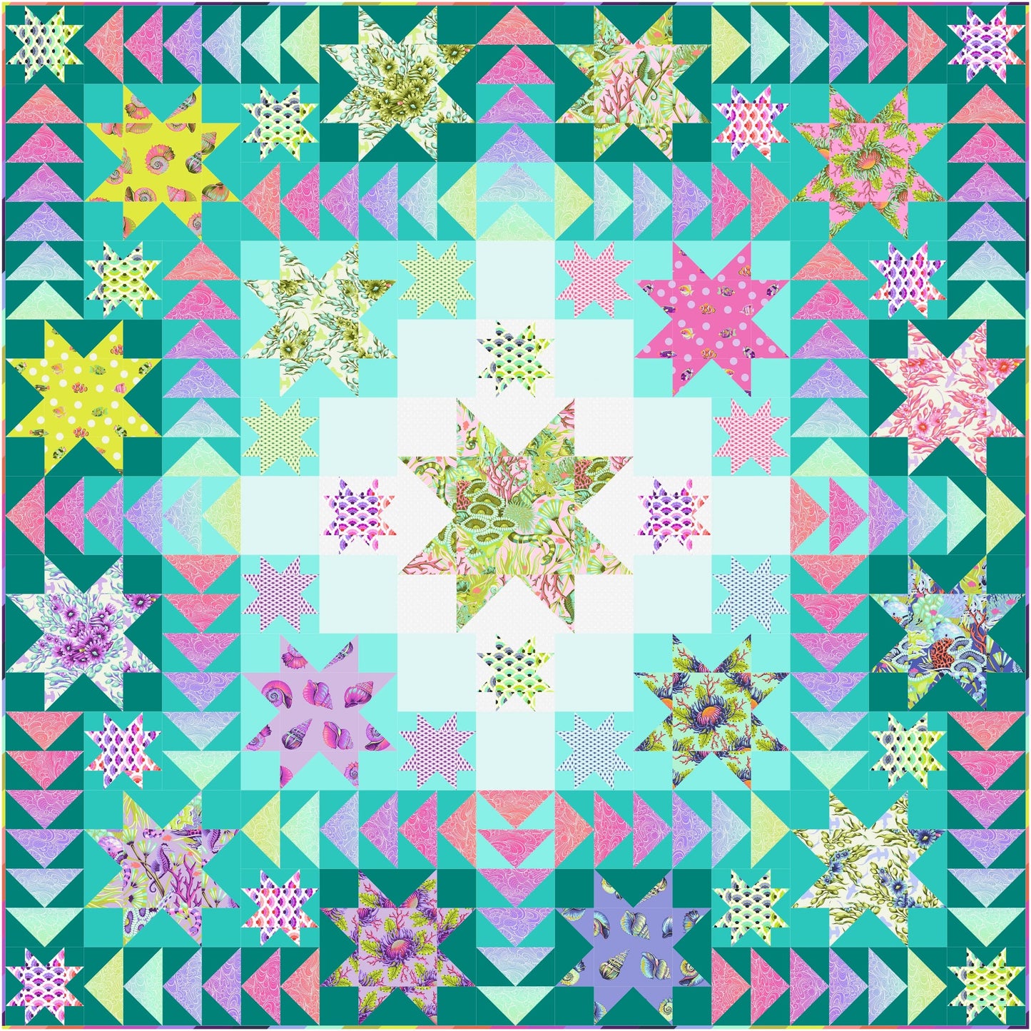 Sea Stars Quilt Kit, part of the Floral Reef fabric collection by Tula Pink. SKU KIT2QTTP.FRSS