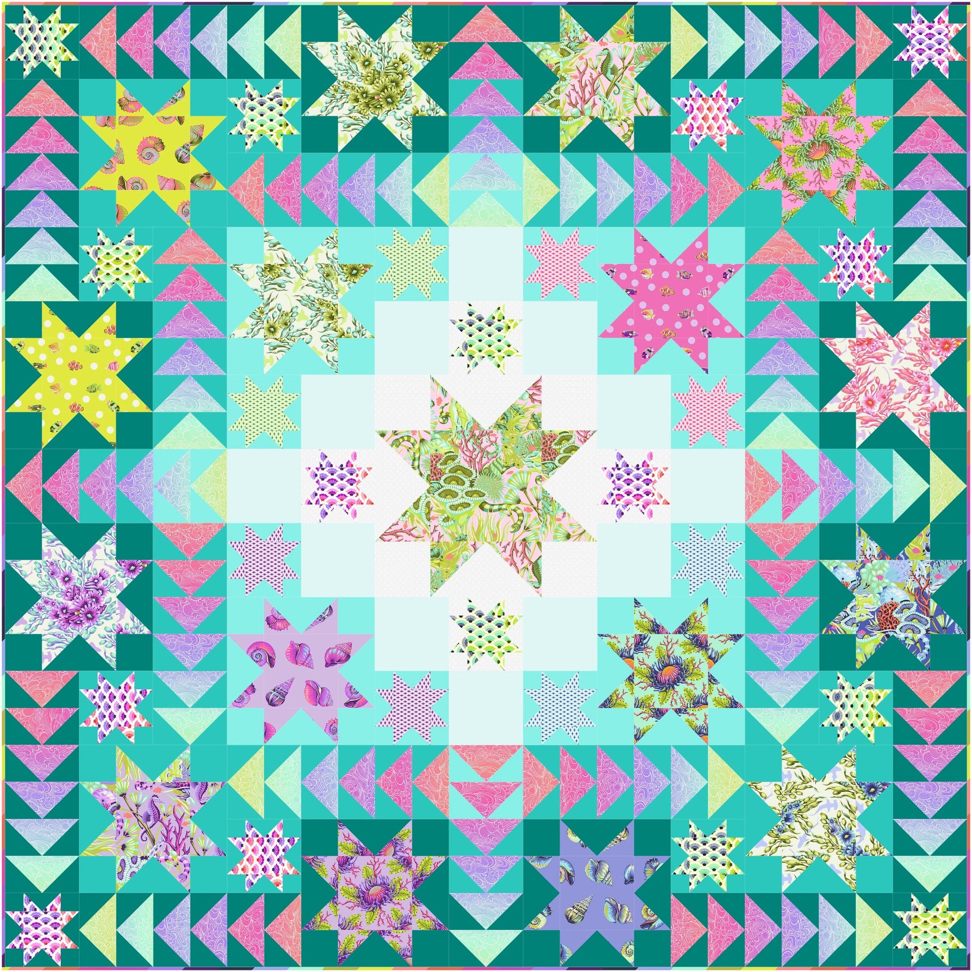 Sea Stars Quilt Kit, part of the Floral Reef fabric collection by Tula Pink. SKU KIT2QTTP.FRSS