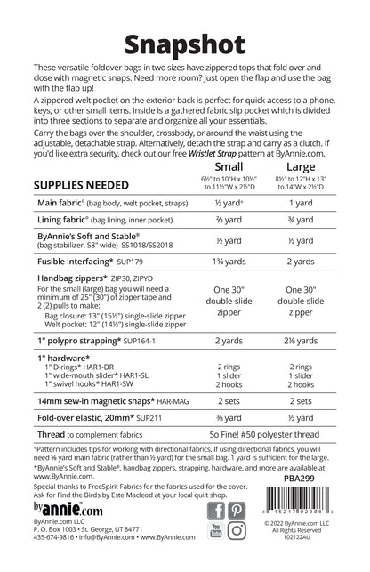 Snapshot - By Annie - Printed Bag Pattern - PBA299