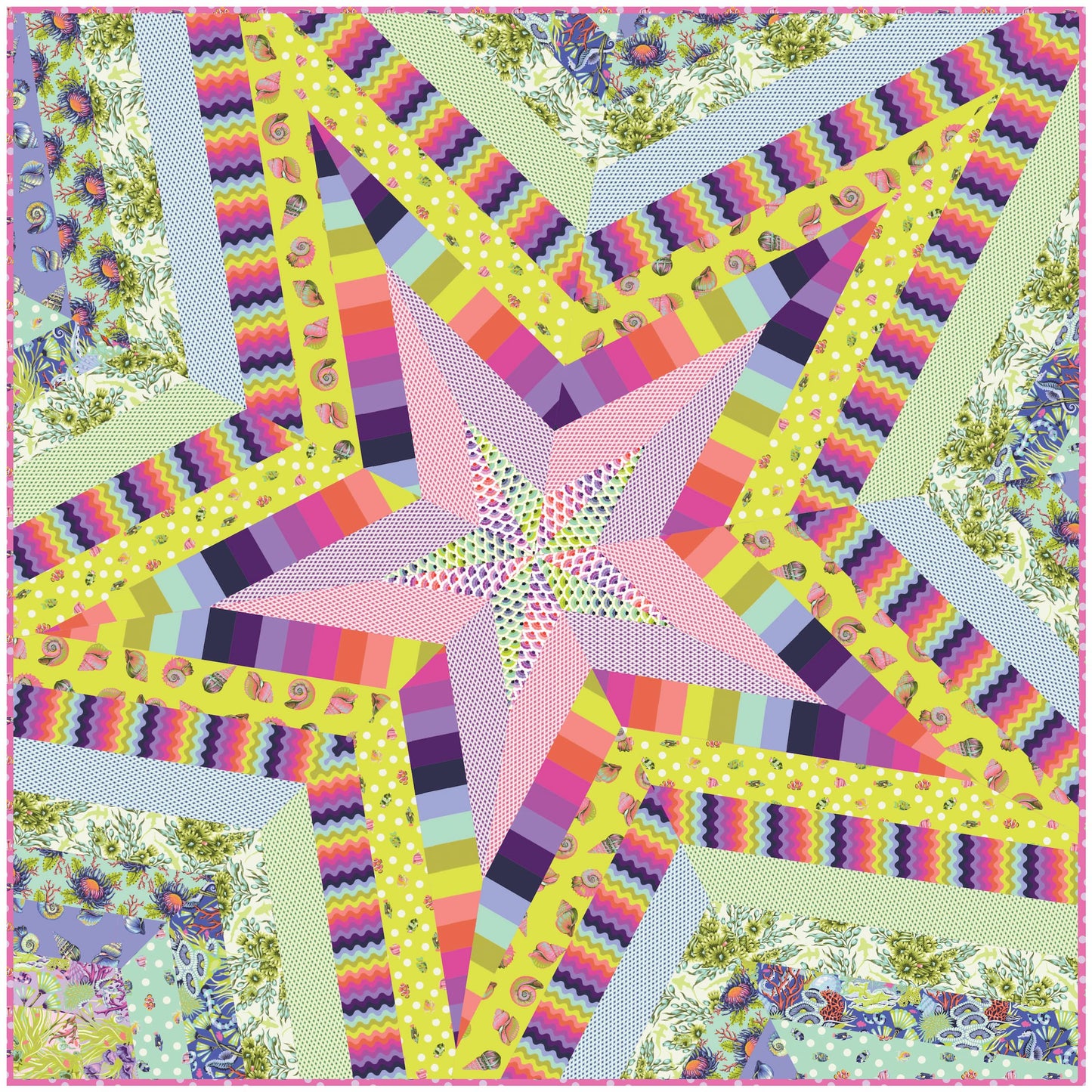 Star Storm Quilt Kit, part of the Floral Reef fabric collection by Tula Pink. SKU KIT2QTTP.FRSTORM