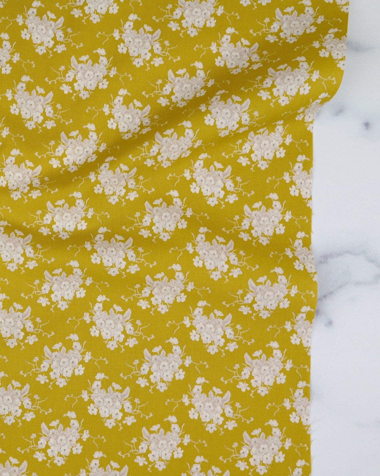 Sunday Brunch - White Flower Sour Yellow - Tilda Fabrics - TIL100590 - Half Yard
