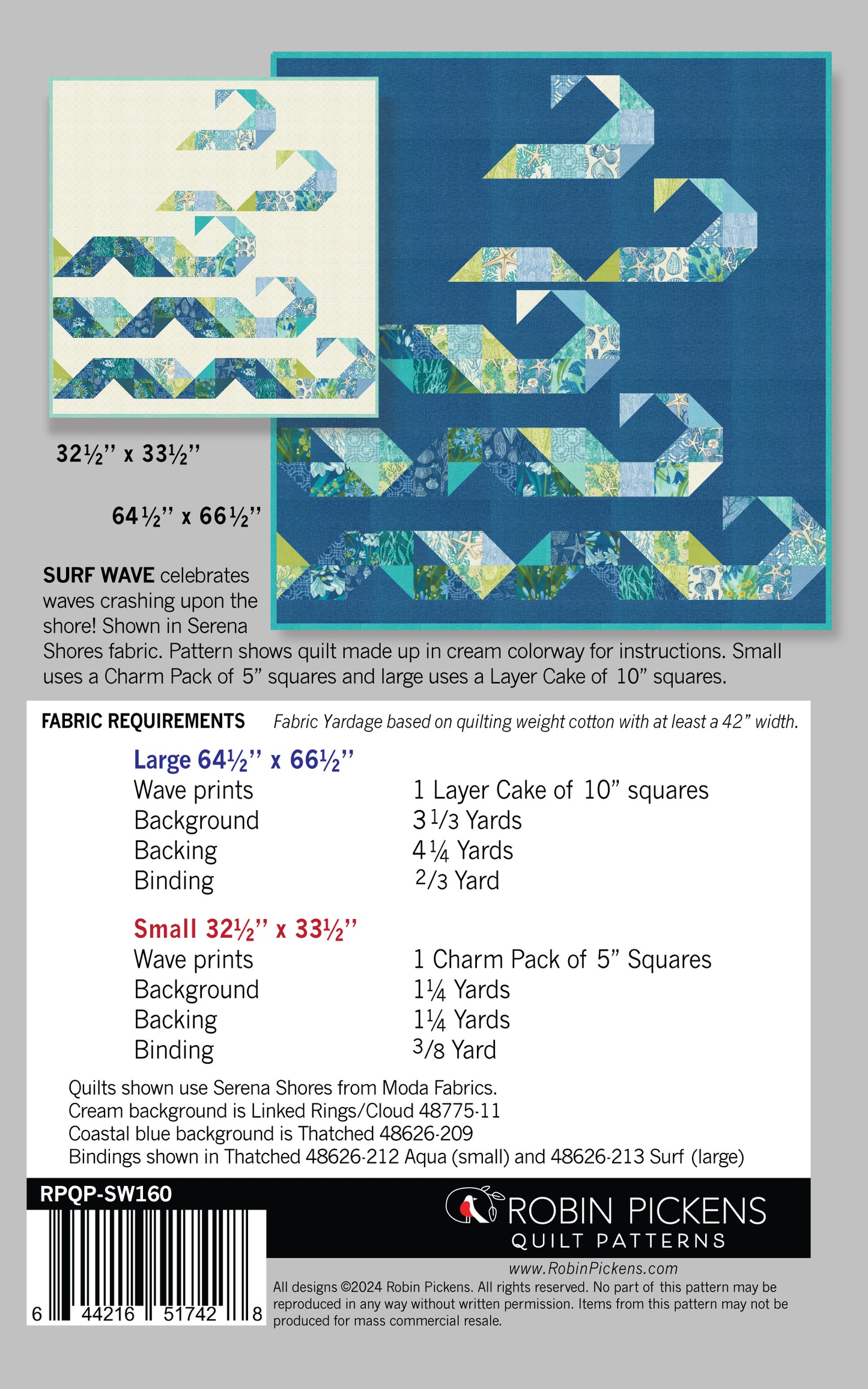 Surf Waves - Quilt Pattern - Robin Pickens - RPQP SW160 - Paper Pattern