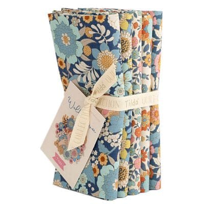 Wallflower {Blue} Fat Quarter Bundle by Tilda Fabrics, 5 Pieces