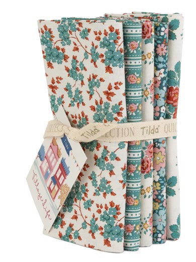 Village Life Fat Quarter Bundle {Petrol/Teal} by Tilda Fabrics, 5 Pieces (Preorder)