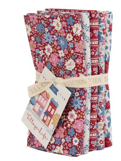 Village Life Fat Quarter Bundle {Burgundy} by Tilda Fabrics, 5 Pieces (Preorder)