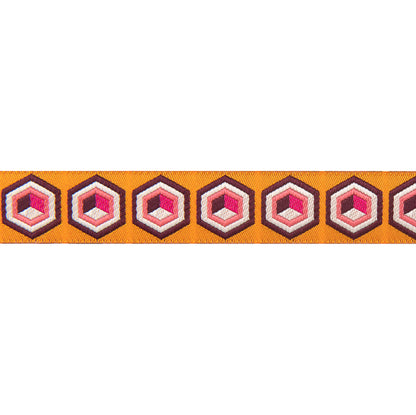 Renaissance Ribbons - Hexagon in Orange & Pink 7/8" - One Yard