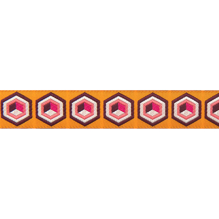 Renaissance Ribbons - Hexagon in Orange & Pink 7/8" - One Yard