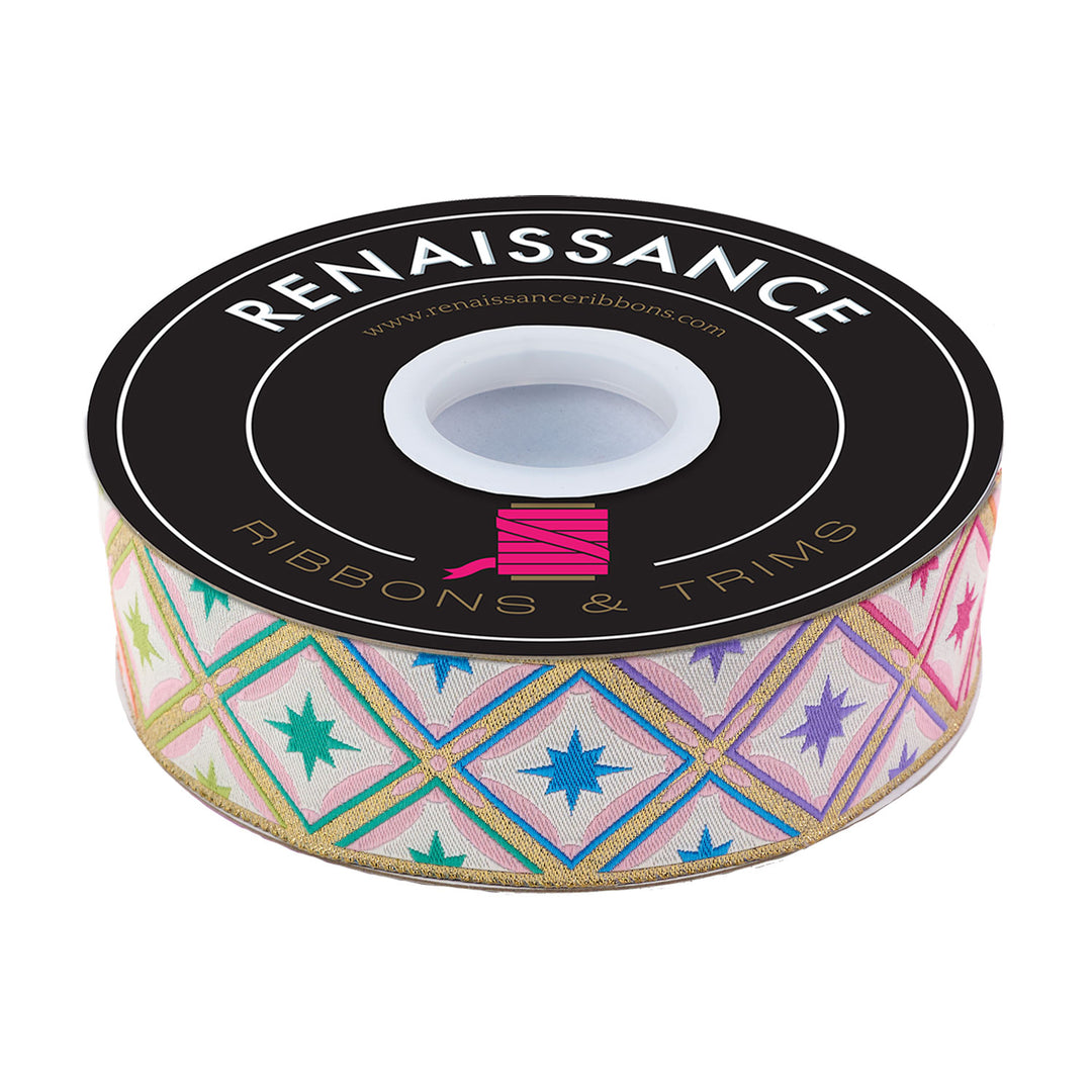 Renaissance Ribbons - Stargazer in Metallic Mint - 1-1/2" width - Tula Pink Roar! - One Yard