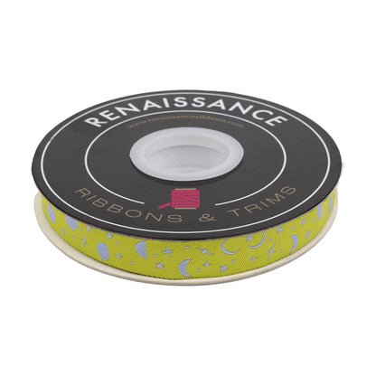 Renaissance Ribbons - True Colors 2025 - Space Sprinkles in Lightning Bug - 5/8" width - By Tula Pink - One Yard