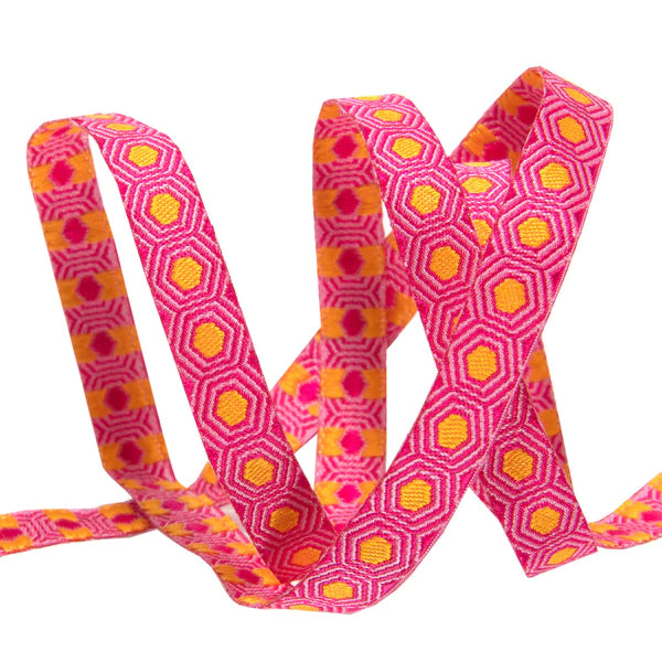 Renaissance Ribbons - Tortoise Dot in Hot Pink - 3/8" - One Yard