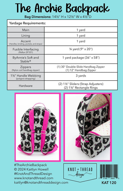 The Archer Backpack - Knot and Thread Designs - KAT 120 - Printed Pattern