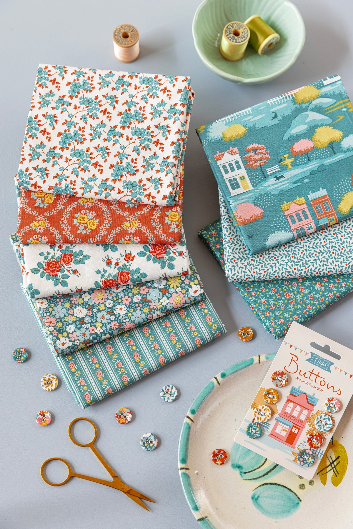 Village Life Fat Quarter Bundle {Petrol/Teal} by Tilda Fabrics, 5 Pieces (Preorder)