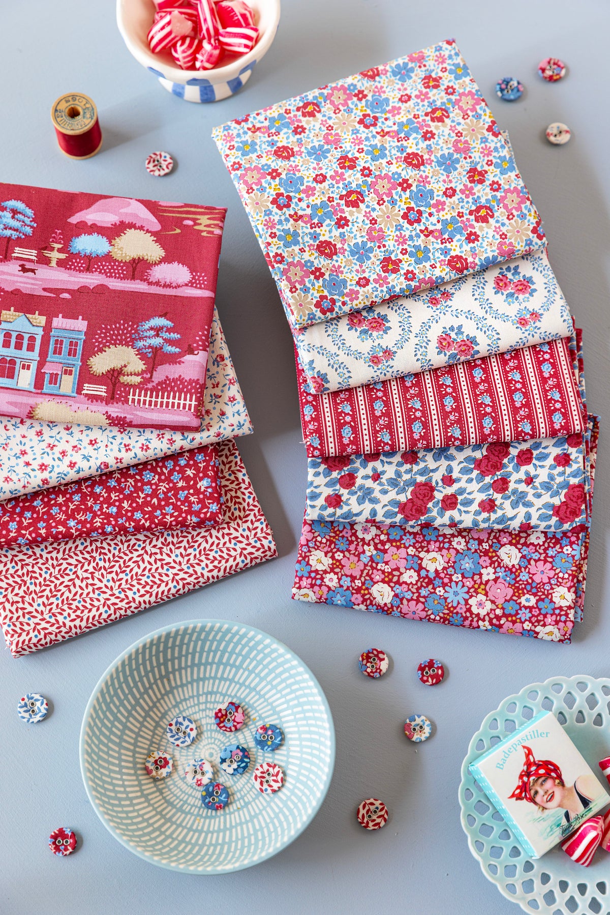 Village Life Fat Quarter Bundle {Burgundy} by Tilda Fabrics, 5 Pieces (Preorder)