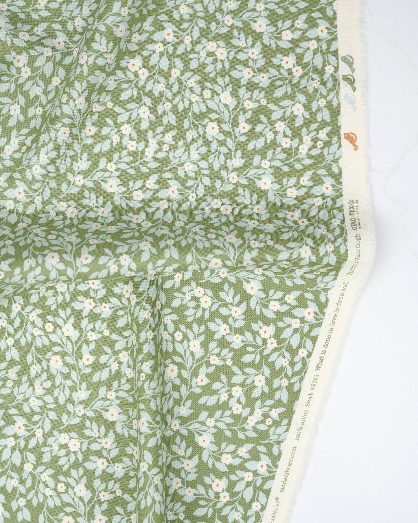 Daydream Posies Florals Fern Robins Egg quilting fabric, part of the True Love fabric collection by Lella Boutique (SKU: 5261 25)