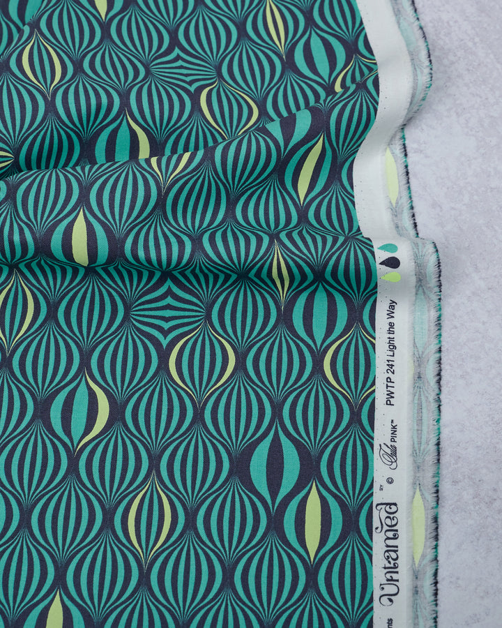 Cotton quilting fabric pattern called 'Light the Way in Moonbeam'. Part of the 'Untamed' fabric collection. Designed by Tula Pink for fabric company Free Spirit Fabrics. SKU: PWTP241.MOONBEAM. 44-45 inch width.