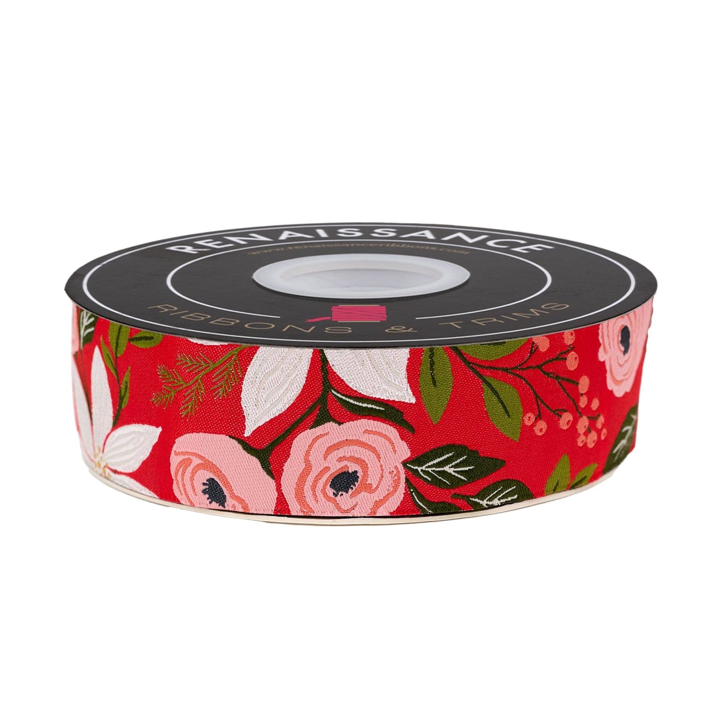 Berry and Pine - Poinsettia Party in Holly - 1-1/2" width - by Lella Boutique - One Yard