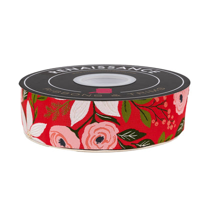 Berry and Pine - Poinsettia Party in Holly - 1-1/2" width - by Lella Boutique - One Yard