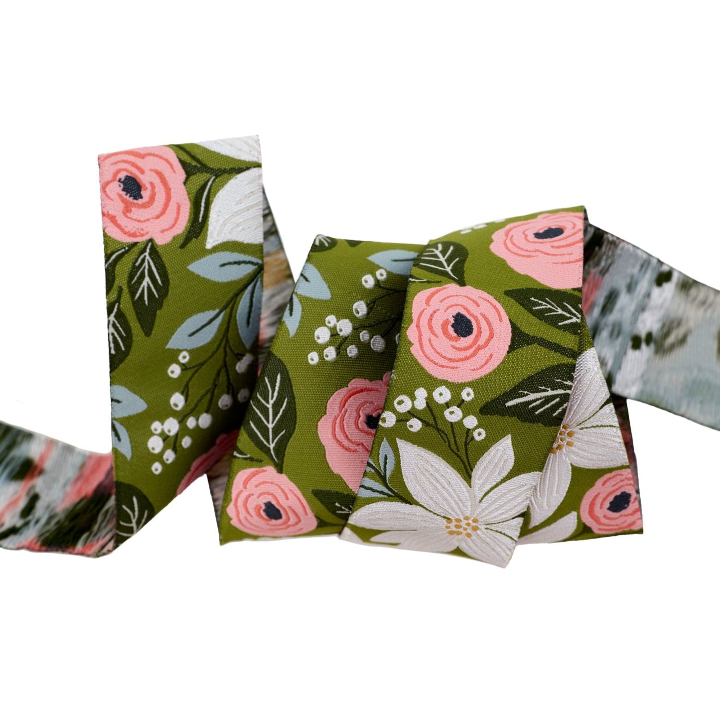 Berry and Pine - Poinsettia Party in Pine - 1-1/2" width - by Lella Boutique - One Yard