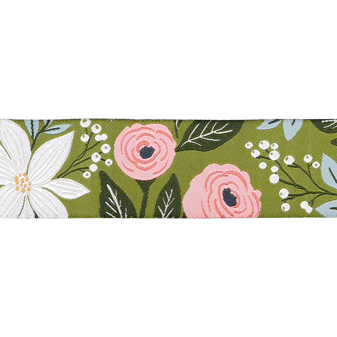 Berry and Pine - Poinsettia Party in Pine - 1-1/2" width - by Lella Boutique - One Yard