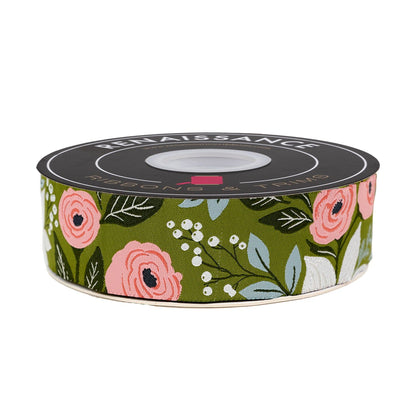 Berry and Pine - Poinsettia Party in Pine - 1-1/2" width - by Lella Boutique - One Yard