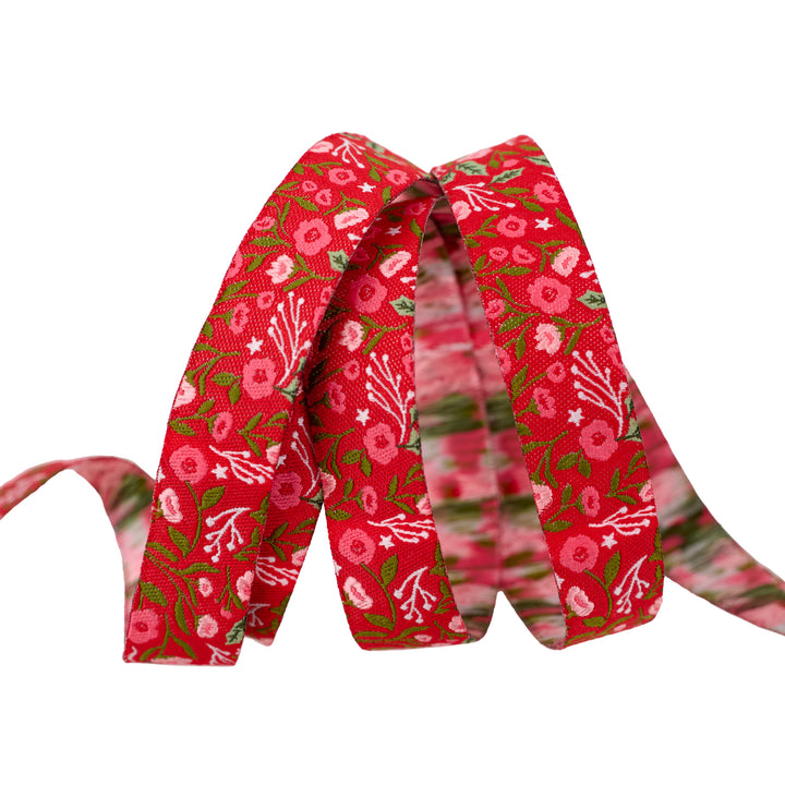 Berry and Pine - Christmas Posies in Holly - 5/8" width - by Lella Boutique - One Yard