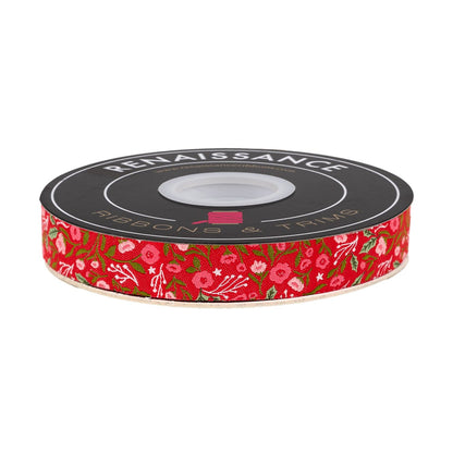 Berry and Pine - Christmas Posies in Holly - 5/8" width - by Lella Boutique - One Yard