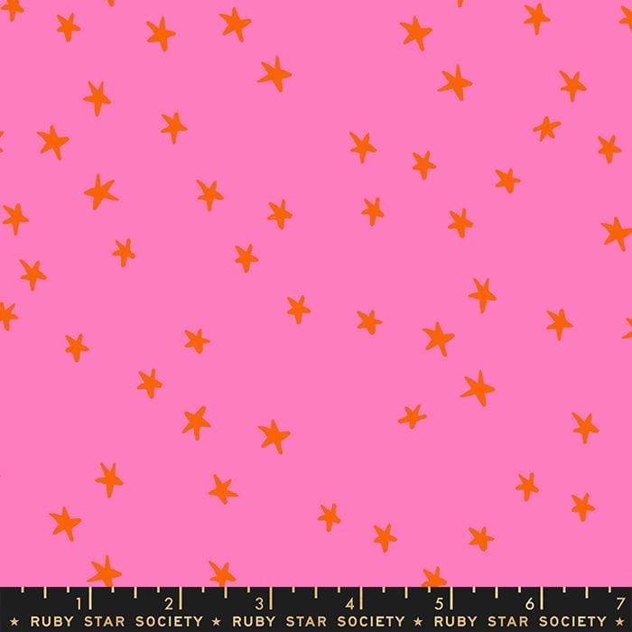Cotton quilting fabric pattern called 'Starry in Vivid Pink'. Part of the 'Starry' fabric collection. Designed by Alexia Abegg for fabric company Ruby Star Society. SKU: RS4109 41. 44-45 inch width.