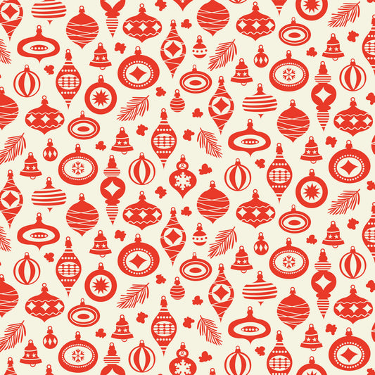 Christmas Cheer - Wideback Festive Baubles in Cream 108" - Shawn Wallace - Half Yard (Preorder)