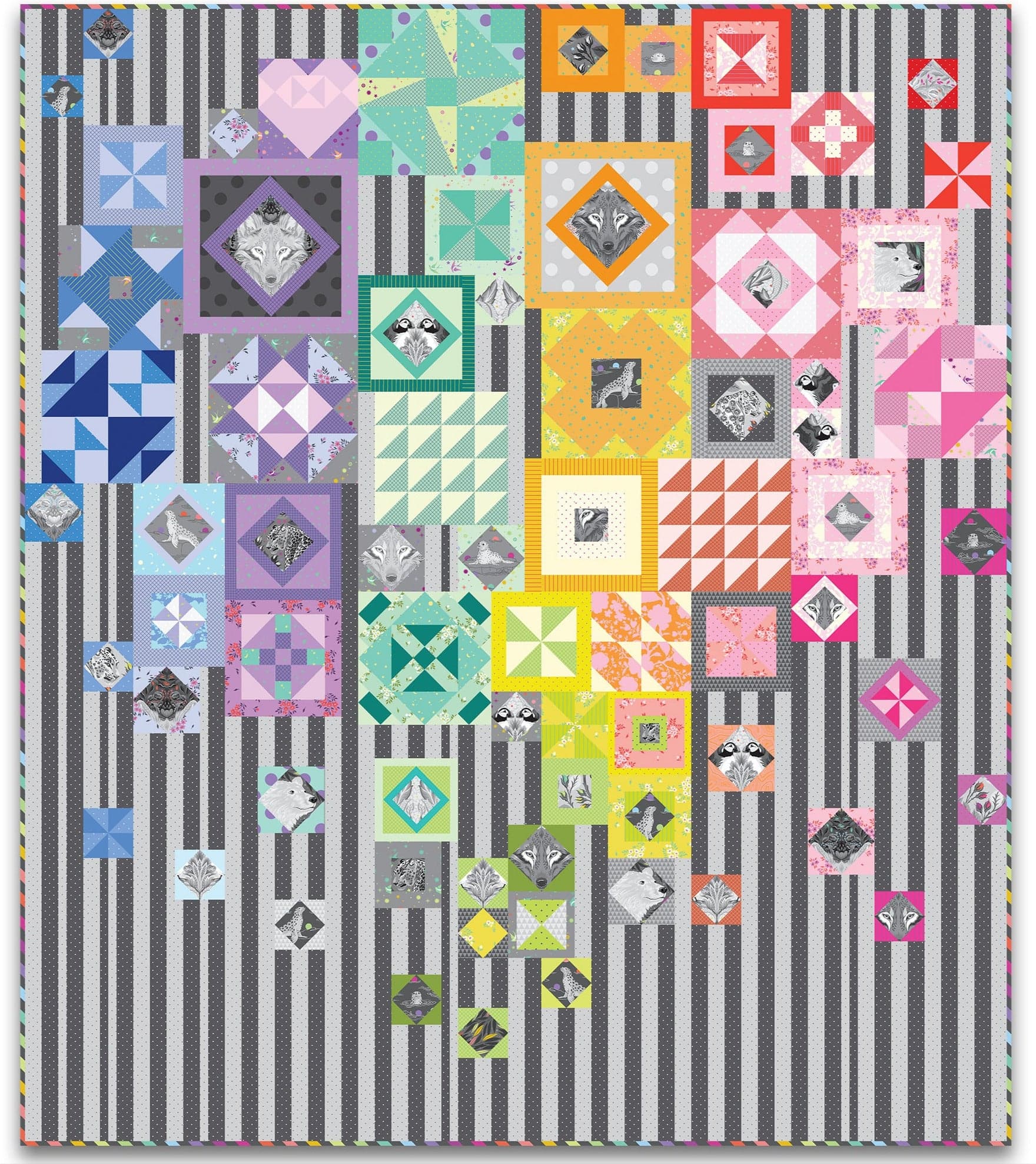 Wanderer's Wife Quilt Kit by Jen Kingwell, featuring Graywork and True Colors fabrics by Tula Pink. SKU: KIT2QTTP.WANDERER