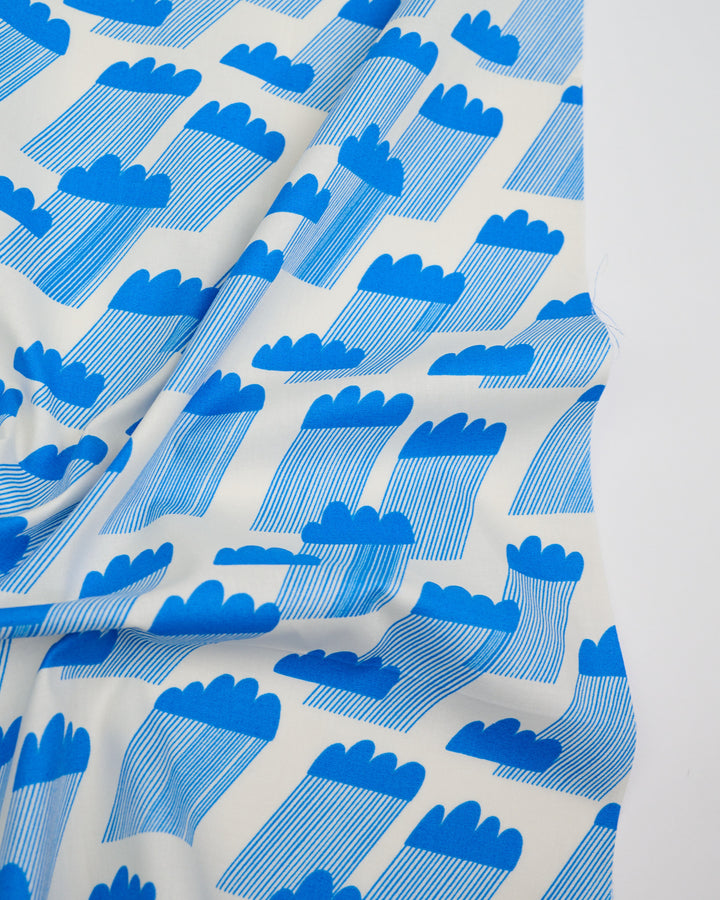 Cotton quilting fabric pattern called 'Water Rainclouds in Royal Blue'. Part of the 'Water' fabric collection. Designed by Ruby Star Society for fabric company Moda Fabrics. SKU: RS5126 11. 44-45 inch width.
