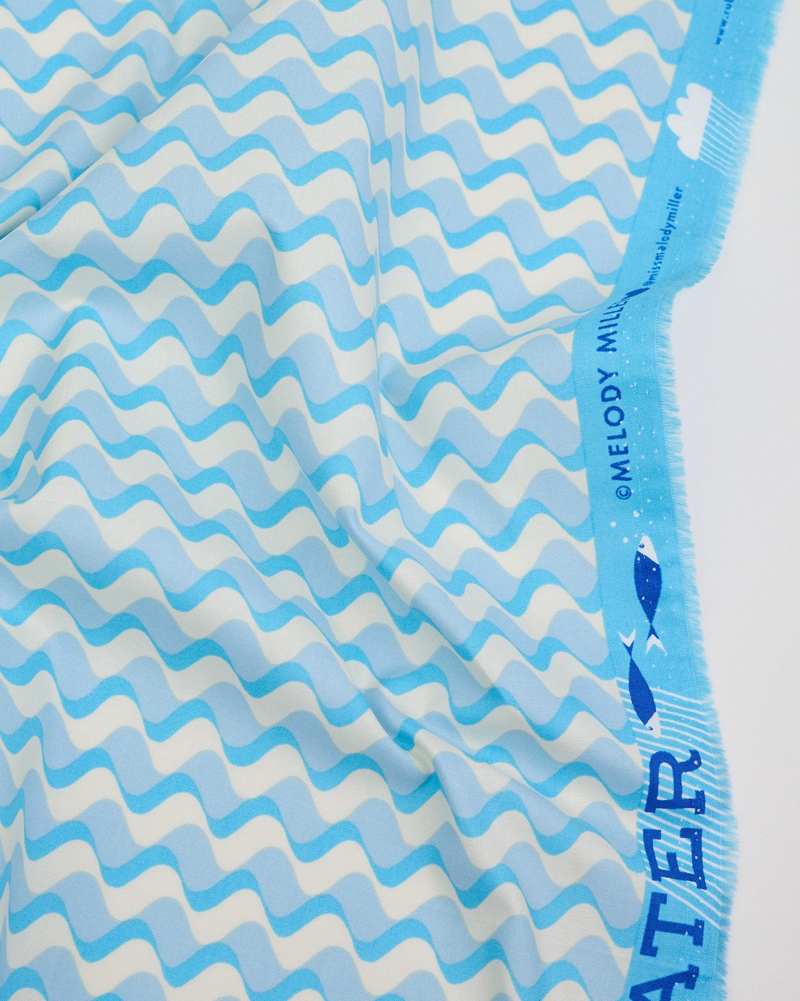 Cotton quilting fabric pattern called 'Water Ripple in Water Blue'. Part of the 'Water' fabric collection. Designed by Ruby Star Society for fabric company Moda Fabrics. SKU: RS5128 11. 44-45 inch width.