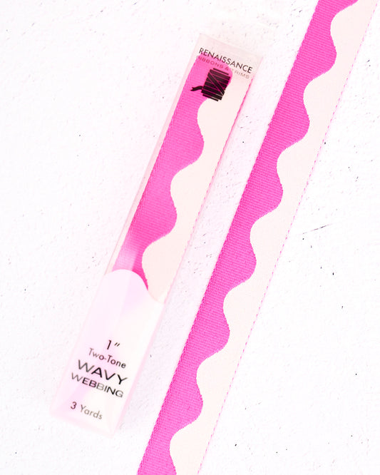 Wavy Webbing in Acid Pink - 1" width - by Renaissance Ribbons - 3 YD PACK