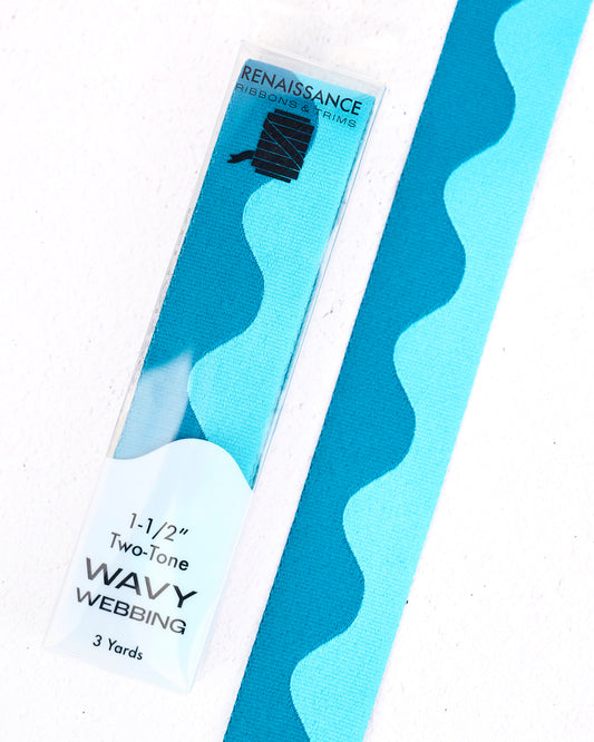 Wavy Webbing in Aquamarine - 1-1/2" width - by Renaissance Ribbons - 3 YD PACK