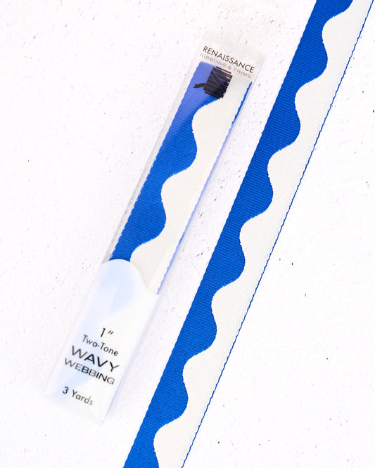 Wavy Webbing in Cobalt - 1" width - by Renaissance Ribbons - 3 YD PACK