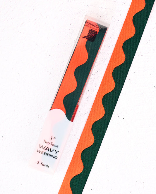 Wavy Webbing in Croton - 1" width - by Renaissance Ribbons - 3 YD PACK