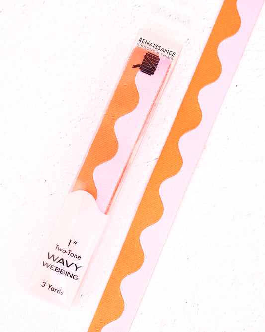 Wavy Webbing in Grapefruit - 1" width - by Renaissance Ribbons - 3 YD PACK