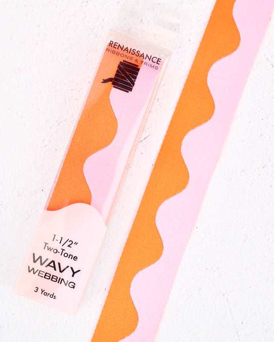 Wavy Webbing in Grapefruit - 1-1/2" width - by Renaissance Ribbons - 3 YD PACK