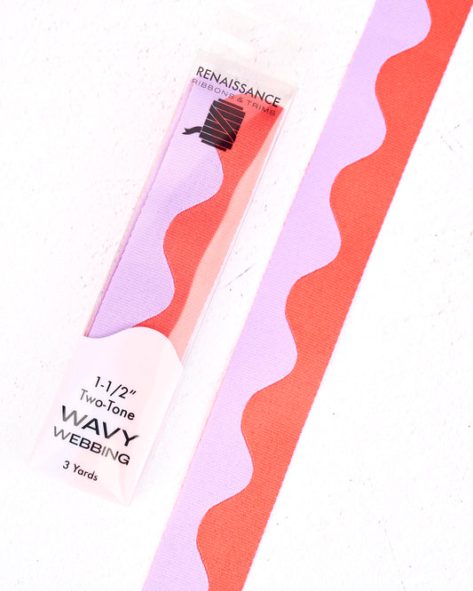 Wavy Webbing in Lavender Citrus - 1-1/2" width - by Renaissance Ribbons - 3 YD PACK