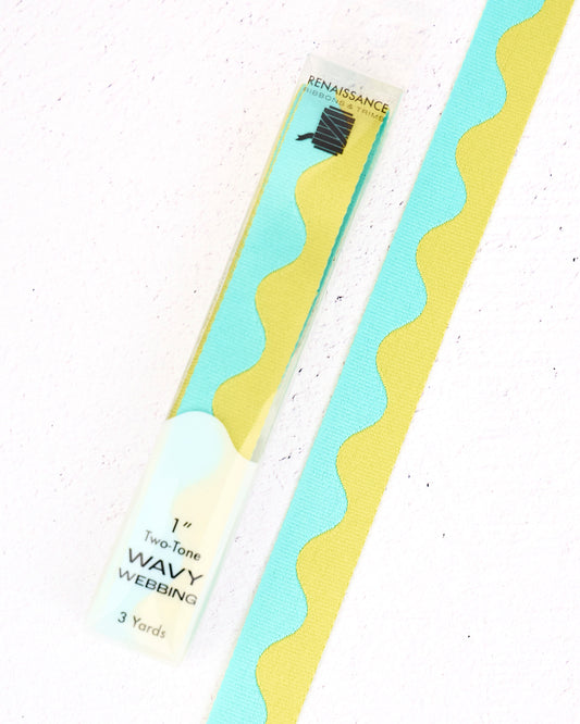 Wavy Webbing in Lime Splash - 1" width - by Renaissance Ribbons - 3 YD PACK