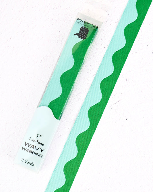 Wavy Webbing in Ocean Wave - 1" width - by Renaissance Ribbons - 3 YD PACK